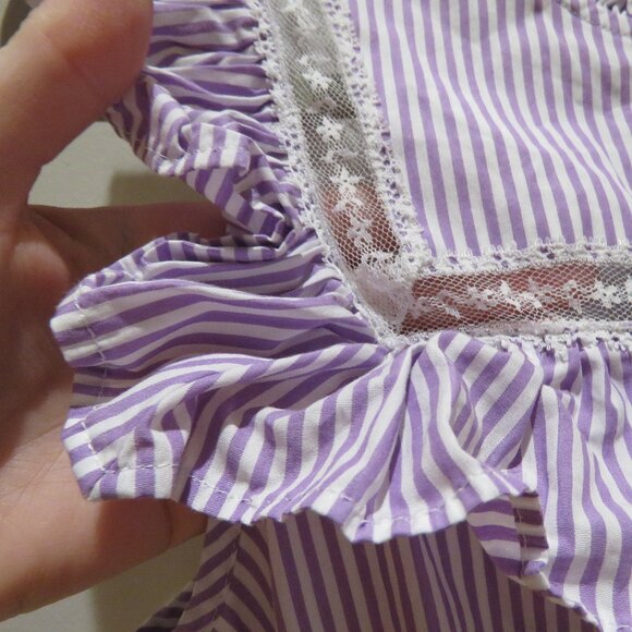 J. CREW Tiered Lace Panel Ruffle Dress Rustic Plum Stripe Prairie Cottage Trad - Picture 8 of 16